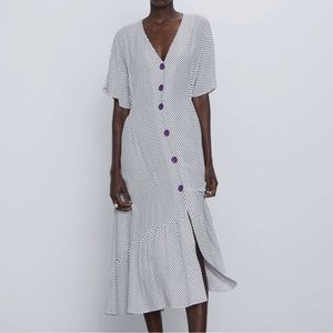 Zara Polka Dot Button Midi Dress